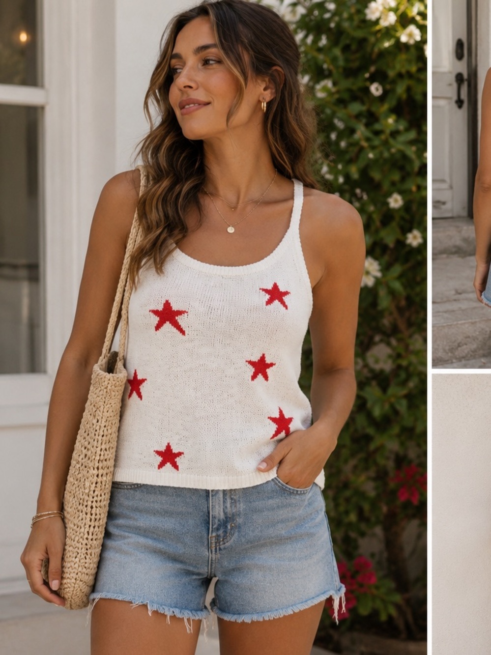 Star Knit Tank NWT white red sweater tank XL cookout fireworks *2 for 20*